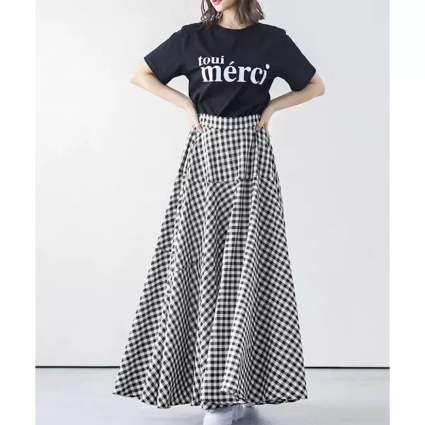 chouyatou Womens Retro Plaid A Line Midi Skirt Gingham High Elastic Waisted Pleated Swing Long SkirtBlack
