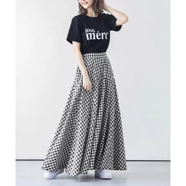 chouyatou Womens Retro Plaid A Line Midi Skirt Gingham High Elastic Waisted Pleated Swing Long SkirtBlack