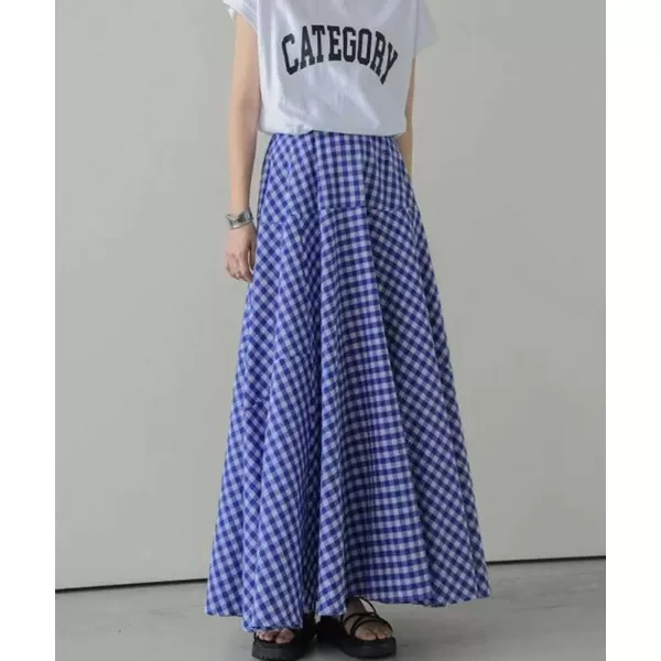 chouyatou Womens Retro Plaid A Line Midi Skirt Gingham High Elastic Waisted Pleated Swing Long SkirtBlue
