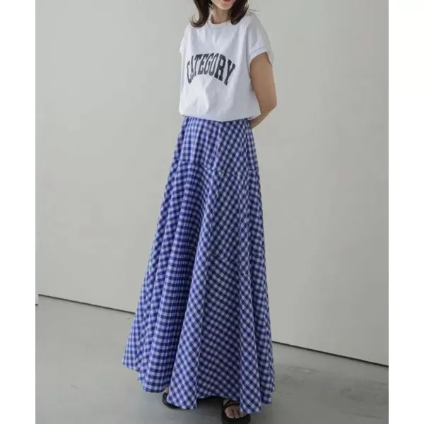chouyatou Womens Retro Plaid A Line Midi Skirt Gingham High Elastic Waisted Pleated Swing Long SkirtBlue