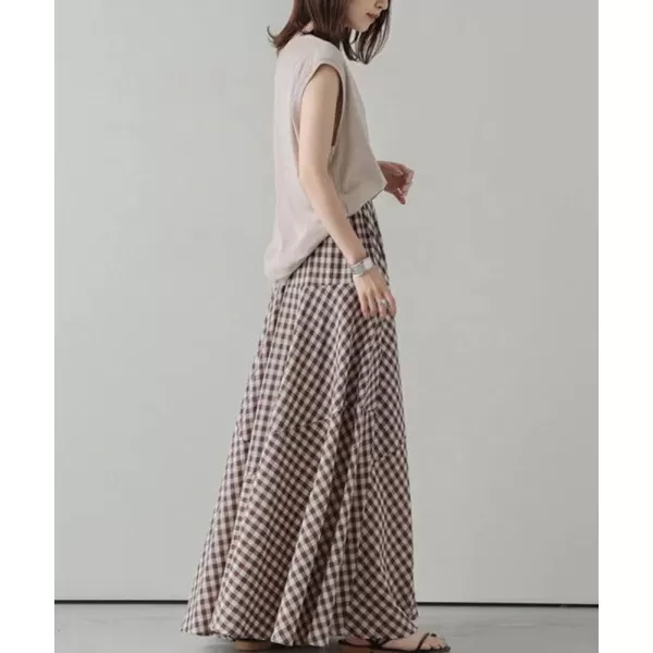 chouyatou Womens Retro Plaid A Line Midi Skirt Gingham High Elastic Waisted Pleated Swing Long SkirtCoffee