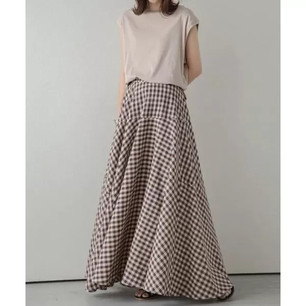 chouyatou Womens Retro Plaid A Line Midi Skirt Gingham High Elastic Waisted Pleated Swing Long SkirtCoffee