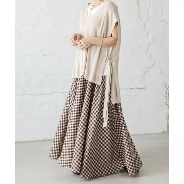 chouyatou Womens Retro Plaid A Line Midi Skirt Gingham High Elastic Waisted Pleated Swing Long SkirtCoffee