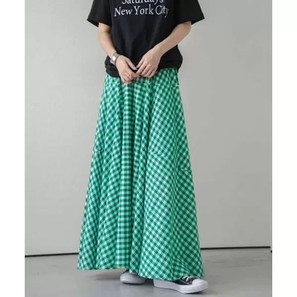 chouyatou Womens Retro Plaid A Line Midi Skirt Gingham High Elastic Waisted Pleated Swing Long SkirtGreen