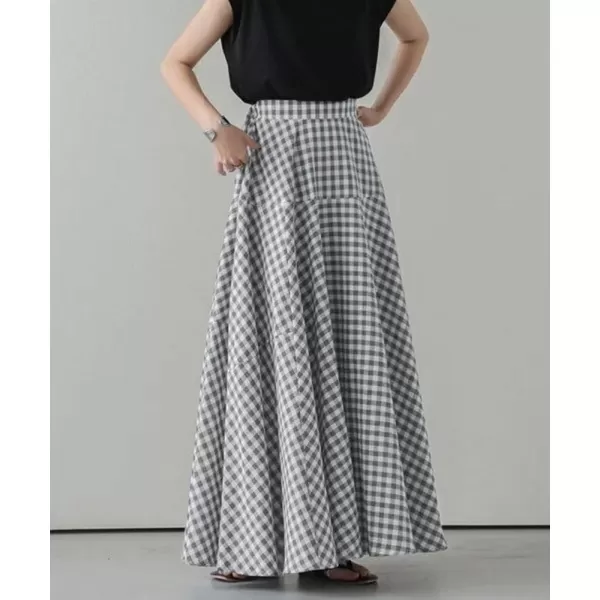 chouyatou Womens Retro Plaid A Line Midi Skirt Gingham High Elastic Waisted Pleated Swing Long SkirtLight Gray