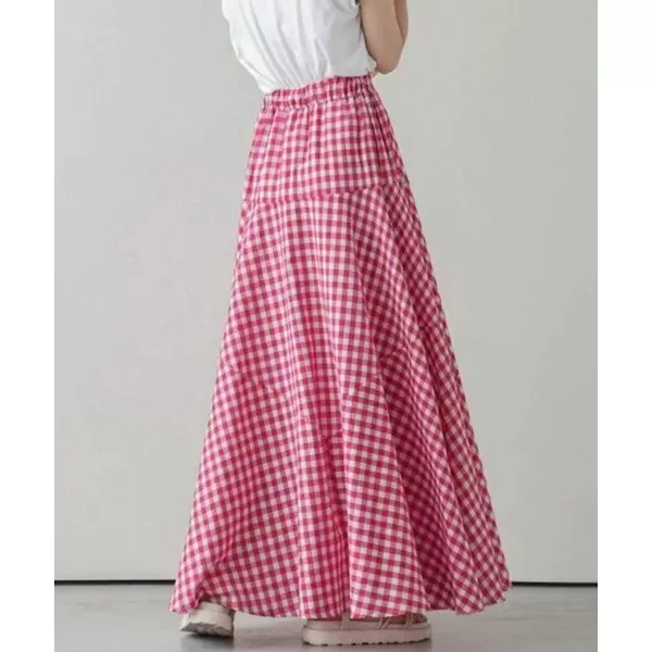chouyatou Womens Retro Plaid A Line Midi Skirt Gingham High Elastic Waisted Pleated Swing Long SkirtRed