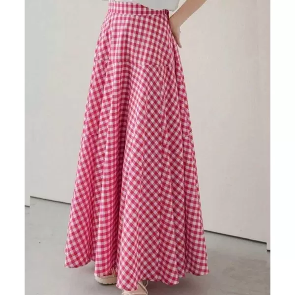 chouyatou Womens Retro Plaid A Line Midi Skirt Gingham High Elastic Waisted Pleated Swing Long SkirtRed