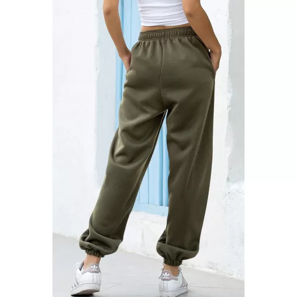 chouyatou Womens Sports High Waisted Loose Baggy Fleece Gym Jogger Sweatpants with PocketArmy Green