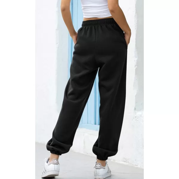 chouyatou Womens Sports High Waisted Loose Baggy Fleece Gym Jogger Sweatpants with PocketBlack
