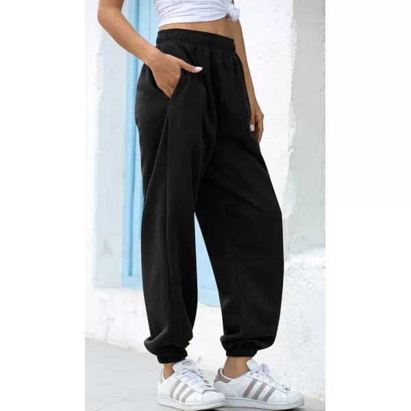 chouyatou Womens Sports High Waisted Loose Baggy Fleece Gym Jogger Sweatpants with PocketBlack
