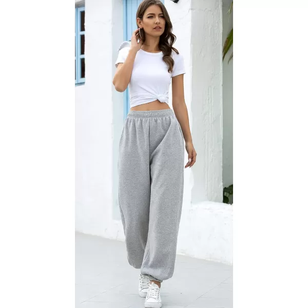 chouyatou Womens Sports High Waisted Loose Baggy Fleece Gym Jogger Sweatpants with PocketGrey
