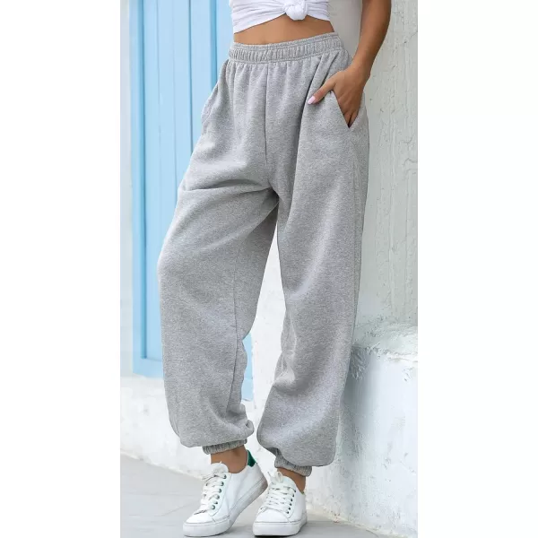 chouyatou Womens Sports High Waisted Loose Baggy Fleece Gym Jogger Sweatpants with PocketGrey