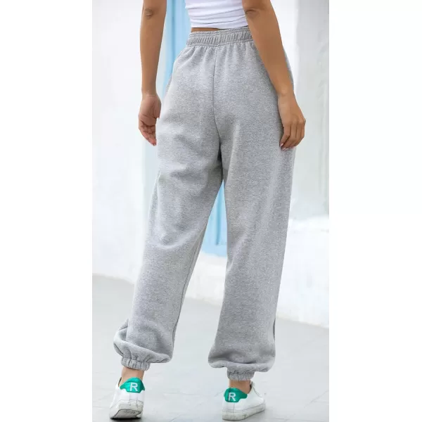 chouyatou Womens Sports High Waisted Loose Baggy Fleece Gym Jogger Sweatpants with PocketGrey