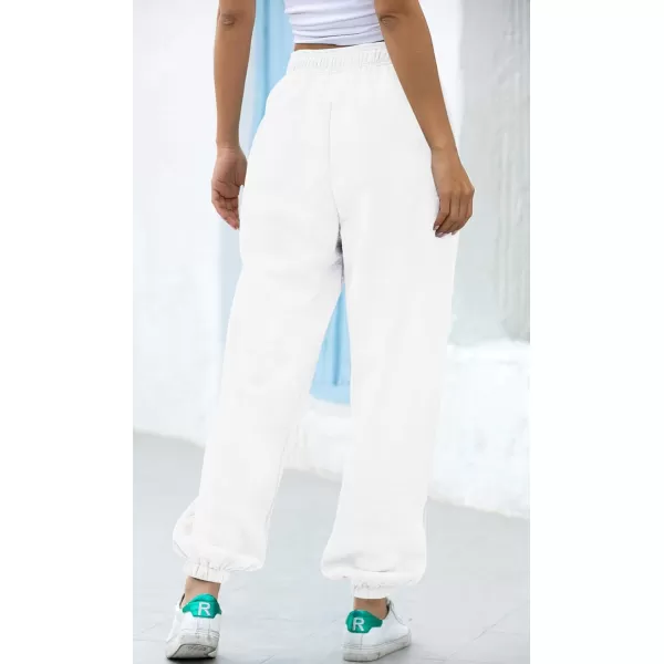 chouyatou Womens Sports High Waisted Loose Baggy Fleece Gym Jogger Sweatpants with PocketWhite