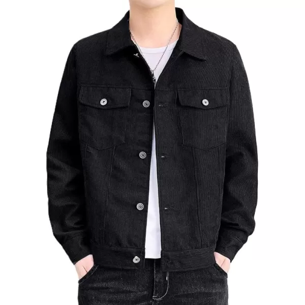 chouyatou Mens Spring Fall Vintage Casual Work Wear Lightweight Corduroy JacketBlack