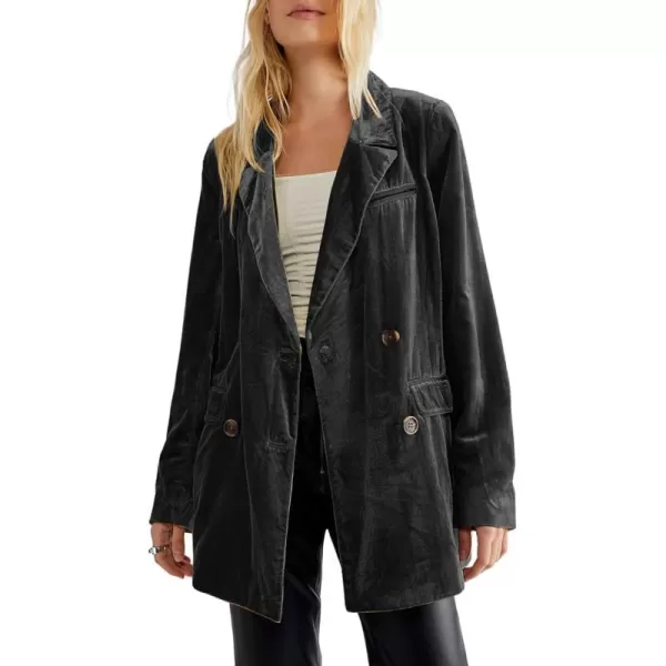 chouyatou Womens Business Velvet Blazer Jacket Button Down Notch Lapel Office Work Shackets CoatBlack