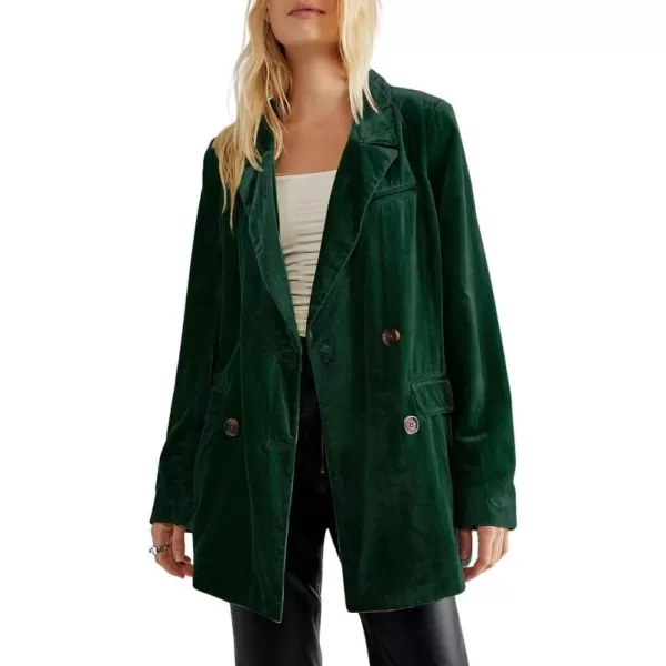 chouyatou Womens Business Velvet Blazer Jacket Button Down Notch Lapel Office Work Shackets CoatBlackish Green