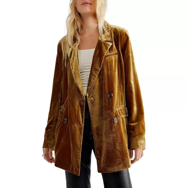chouyatou Womens Business Velvet Blazer Jacket Button Down Notch Lapel Office Work Shackets CoatBrown