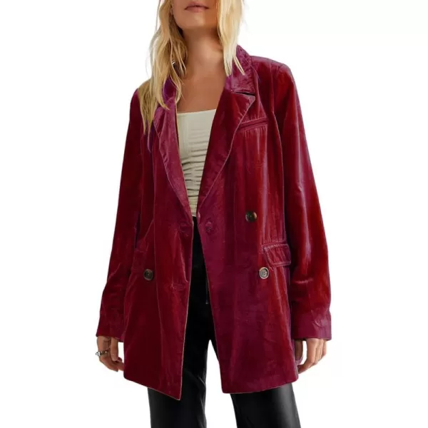 chouyatou Womens Business Velvet Blazer Jacket Button Down Notch Lapel Office Work Shackets CoatWine Red