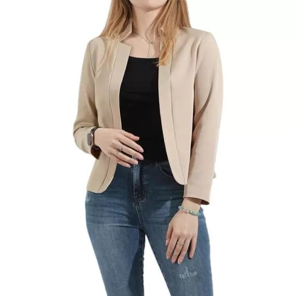 chouyatou Womens Fall Casual Business Open Front Blazer Long Sleeve Notch Lapel Work Office Blazer JacketApricot