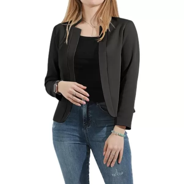 chouyatou Womens Fall Casual Business Open Front Blazer Long Sleeve Notch Lapel Work Office Blazer JacketBlack