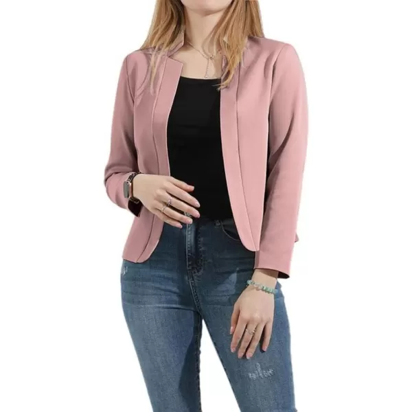 chouyatou Womens Fall Casual Business Open Front Blazer Long Sleeve Notch Lapel Work Office Blazer JacketPink