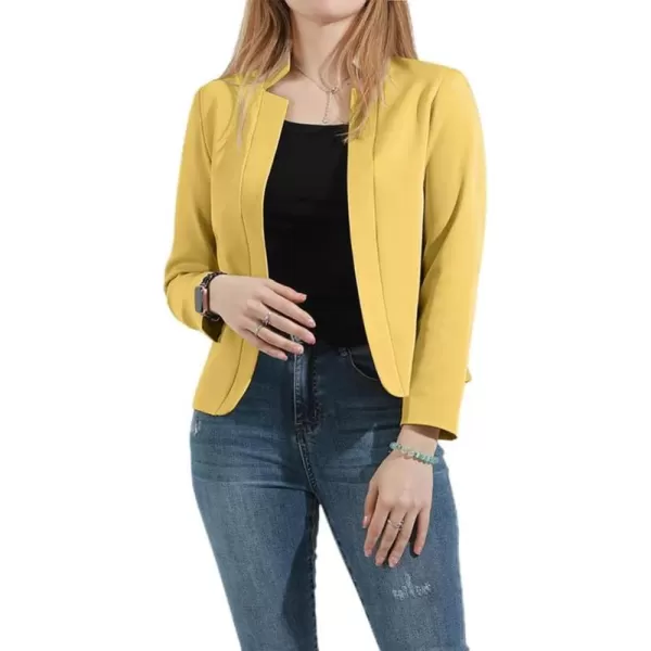 chouyatou Womens Fall Casual Business Open Front Blazer Long Sleeve Notch Lapel Work Office Blazer JacketYellow