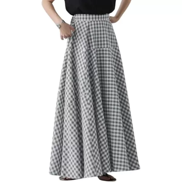 chouyatou Womens Retro Plaid A Line Midi Skirt Gingham High Elastic Waisted Pleated Swing Long SkirtLight Gray