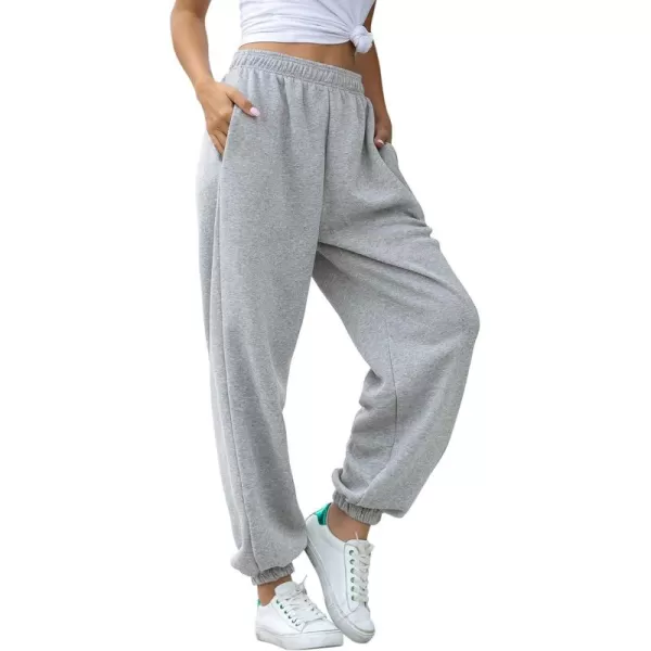 chouyatou Womens Sports High Waisted Loose Baggy Fleece Gym Jogger Sweatpants with PocketGrey