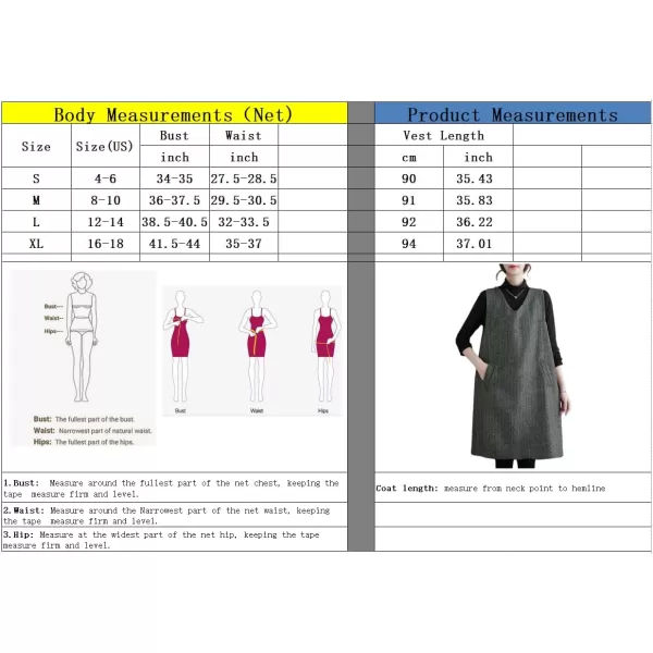 chouyatou Womens Herringbone Long Wool Vest Jacket Sleeveless V Neck Wool Blend Midi Vest Dress with PocketsBlack