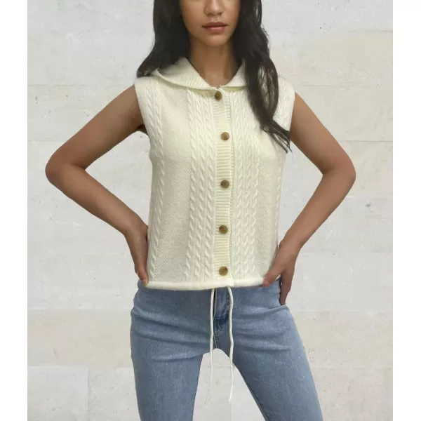 chouyatou Womens Hooded Cable Knit Sweater Vest Button Up Sleeveless Crop Vest Tank TopBeige