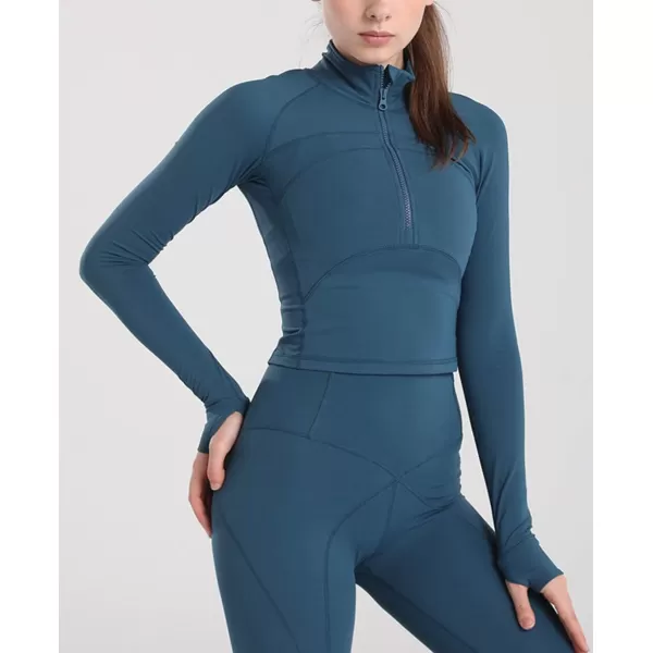 chouyatou Womens Lightweight Half Zip Athletic Track Performance Workout JacketBlue