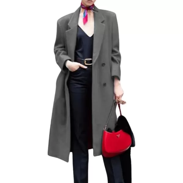 chouyatou Womens Winter Elegant Lapel Double Breasted Office Work Wool Blend Trench Pea Coat OvercoatGray