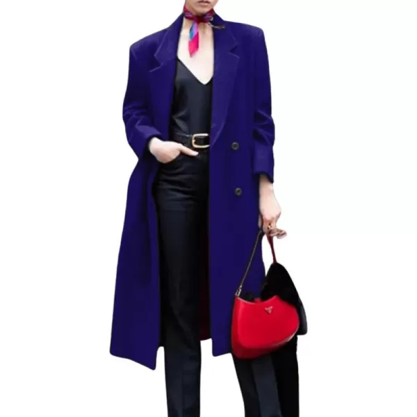 chouyatou Womens Winter Elegant Lapel Double Breasted Office Work Wool Blend Trench Pea Coat OvercoatRoyal Blue
