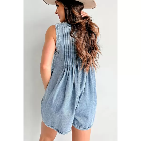 chouyatou Women Summer Casual V Neck Denim Romper Dress Sleeveless Jean Overall Short Jumpsuit with PocketLight Blue