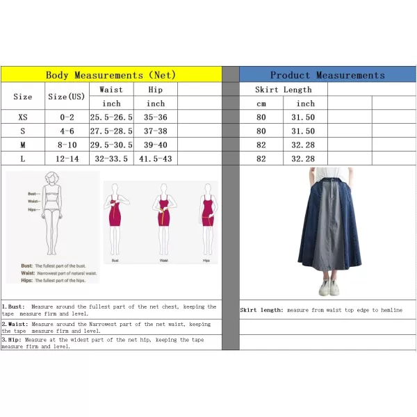 chouyatou Womens Color Block Denim Pleated Skirt High Elastic Waisted Jean Midi Long Skater Skirt with PocketsBlack