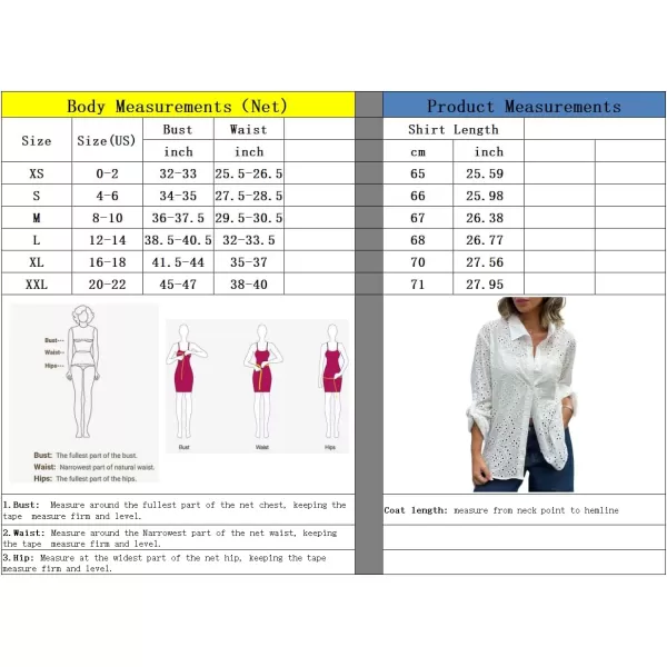 chouyatou Womens Crochet Eyelet Button Down Rolled Up Long Sleeve Boho Shirt Blouse TopsWhite