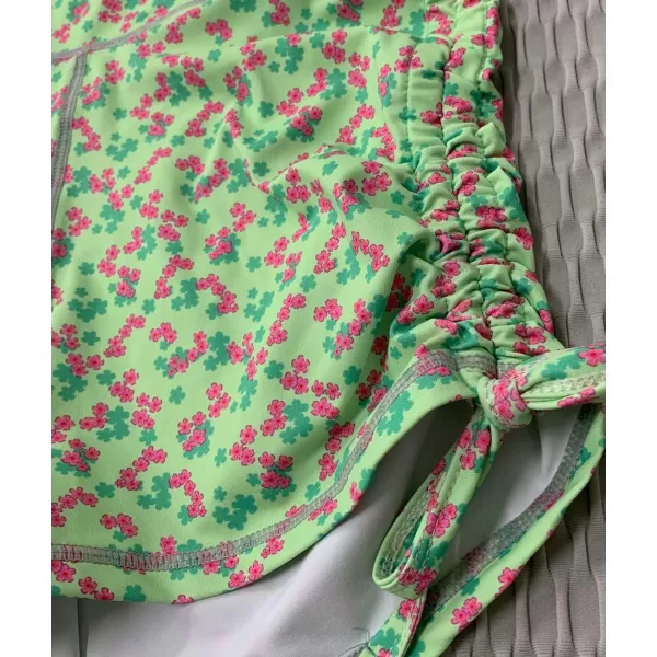 chouyatou Womens Flora Print Crop Top and Tight Shorts 2 Piece Workout Sets Yoga OutfitsGreen