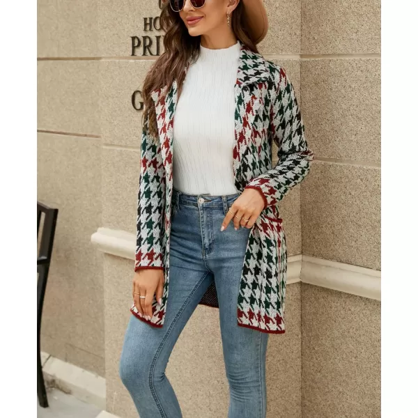 chouyatou Womens Notched Lapel Open Front Business Casual Work Knit Cardigan Sweater Blazer JacketBlackred Houndstooth