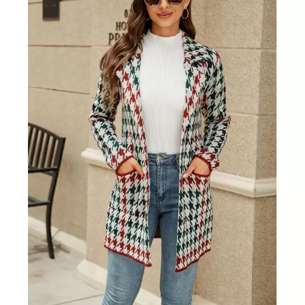 chouyatou Womens Notched Lapel Open Front Business Casual Work Knit Cardigan Sweater Blazer JacketBlackred Houndstooth