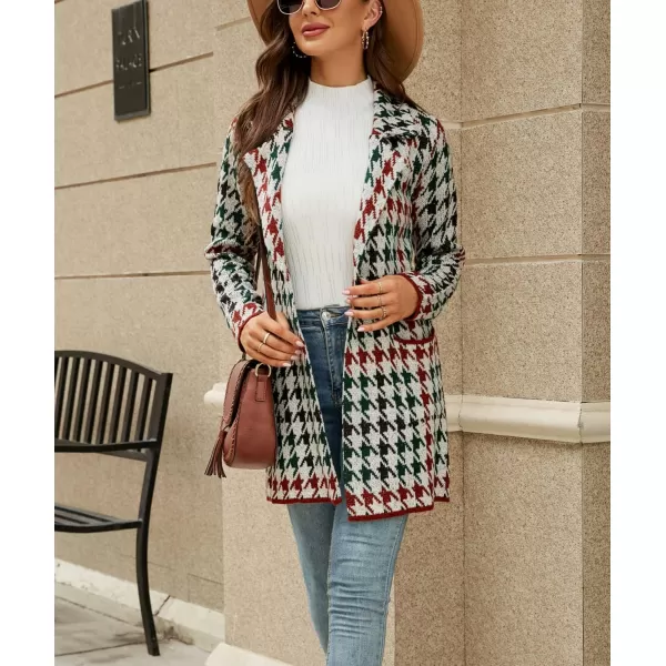 chouyatou Womens Notched Lapel Open Front Business Casual Work Knit Cardigan Sweater Blazer JacketBlackred Houndstooth