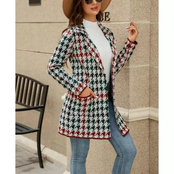 chouyatou Womens Notched Lapel Open Front Business Casual Work Knit Cardigan Sweater Blazer JacketBlackred Houndstooth