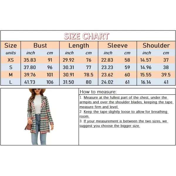 chouyatou Womens Notched Lapel Open Front Business Casual Work Knit Cardigan Sweater Blazer JacketBlackred Houndstooth