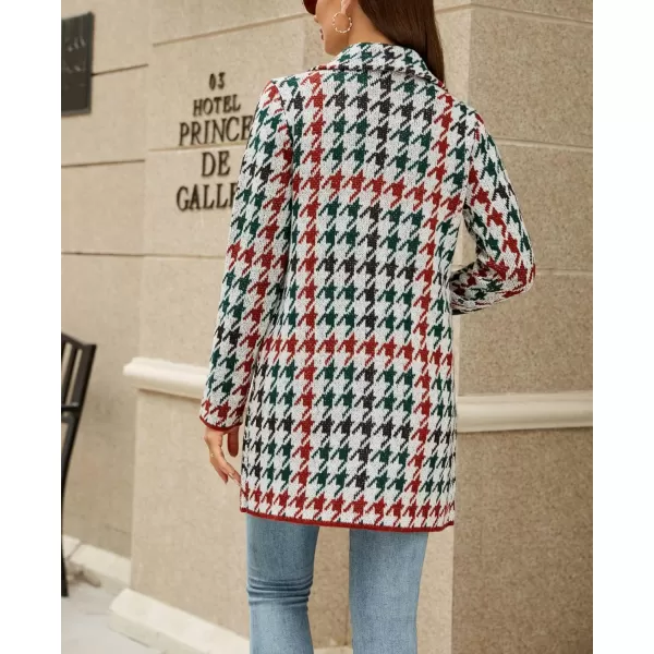 chouyatou Womens Notched Lapel Open Front Business Casual Work Knit Cardigan Sweater Blazer JacketBlackred Houndstooth