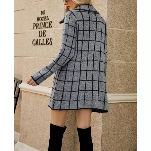 chouyatou Womens Notched Lapel Open Front Business Casual Work Knit Cardigan Sweater Blazer JacketGray Plaid