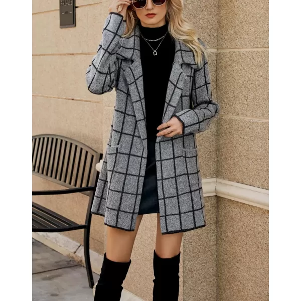 chouyatou Womens Notched Lapel Open Front Business Casual Work Knit Cardigan Sweater Blazer JacketGray Plaid