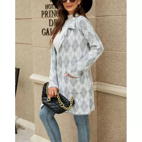chouyatou Womens Notched Lapel Open Front Business Casual Work Knit Cardigan Sweater Blazer JacketLightgray Argyle