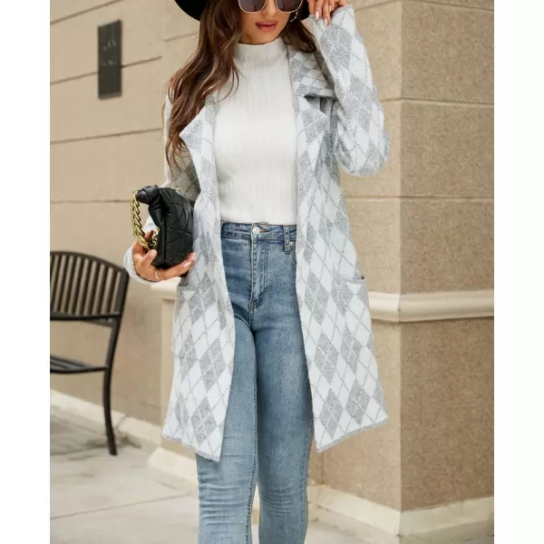 chouyatou Womens Notched Lapel Open Front Business Casual Work Knit Cardigan Sweater Blazer JacketLightgray Argyle