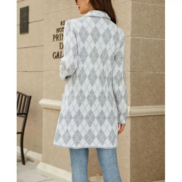 chouyatou Womens Notched Lapel Open Front Business Casual Work Knit Cardigan Sweater Blazer JacketLightgray Argyle