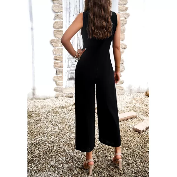 chouyatou Womens Spring Summer Cotton Linen Jumpsuits Button Down Casual Overall RompersBlack